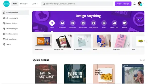 The Canva editor open inside Imagine, showing designs ready to publish