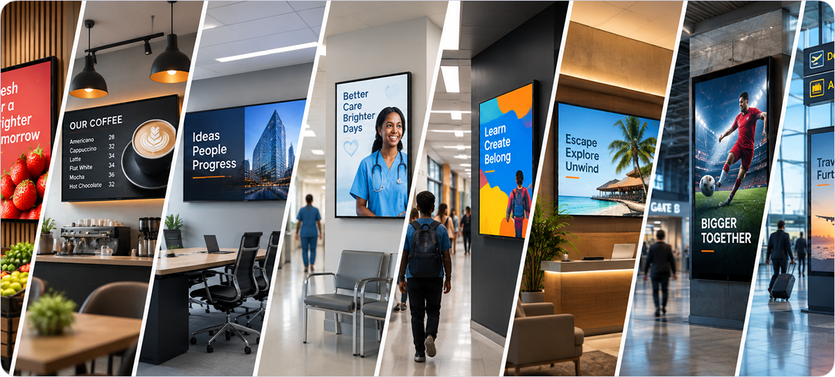 Imagine screens running in a supermarket, a coffee shop, an office, a hospital, a school, a hotel, a stadium and an airport